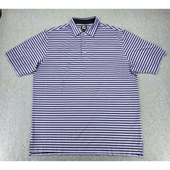 FootJoy FJ‎ Performance Golf Polo Shirt Men XL Striped Purple Black Short Sleeve - Picture 2 of 13